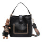 Vintage Style PU Leather Bucket Bag with Wide Patterned Strap & Optional Bunny Charm(black) V888-ELOSUNG29853