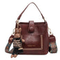 Vintage Style PU Leather Bucket Bag with Wide Patterned Strap & Optional Bunny Charm(red brown) V888-ELOSUNG29855