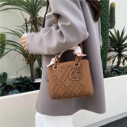 Elegant Embossed PU Leather Handbag with Scarf Detail - Versatile Top-Handle & Crossbody Bag(red) V888-ELOSUNG29926