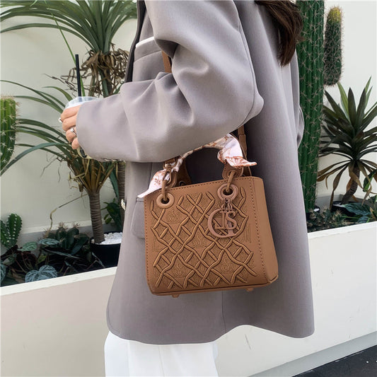 Elegant Embossed PU Leather Handbag with Scarf Detail - Versatile Top-Handle & Crossbody Bag(red) V888-ELOSUNG29926