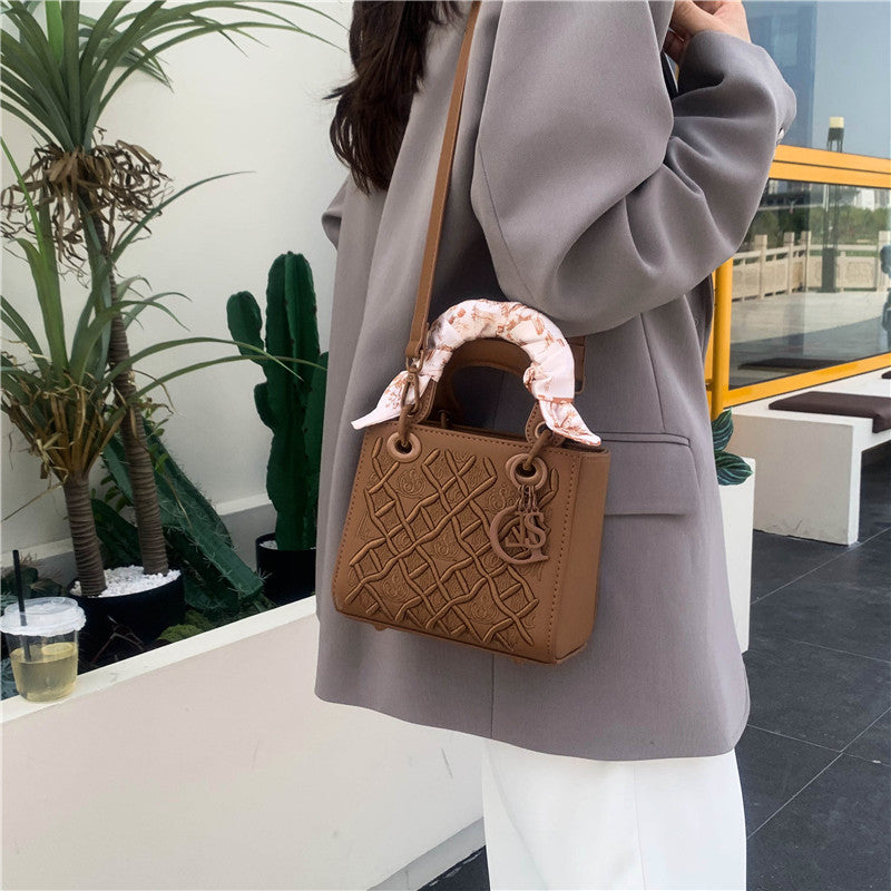 Elegant Embossed PU Leather Handbag with Scarf Detail - Versatile Top-Handle & Crossbody Bag(blue) V888-ELOSUNG29927