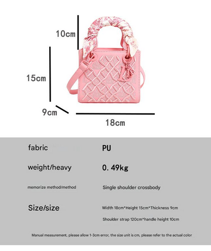 Elegant Embossed PU Leather Handbag with Scarf Detail - Versatile Top-Handle & Crossbody Bag(blue) V888-ELOSUNG29927