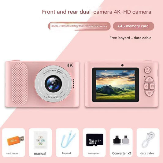 Ultra HD 4K Dual Lens Digital Camera - 44MP, 4X Zoom, 2.4" Screen, Complete with 64GB Card (pink) V888-ELOSUNG29935