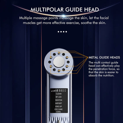 Multi-Functional Facial Beauty Device - Ultrasonic, EMS, RF LED, Cool Therapy & Eye Care(white) V888-ELOSUNG29951