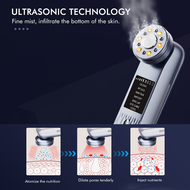 Multi-Functional Facial Beauty Device - Ultrasonic, EMS, RF LED, Cool Therapy & Eye Care(green) V888-ELOSUNG29952