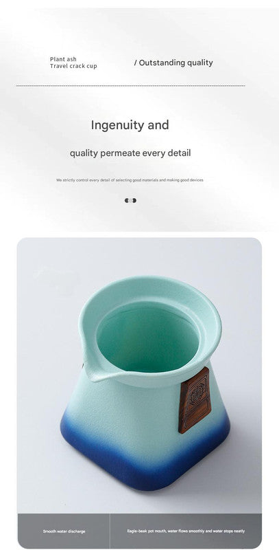 Artisan Ceramic Tea Pot with Built-in Strainer - 280ml, Gradient Finish & Wooden Accents(Blue+green) V888-ELOSUNG29959