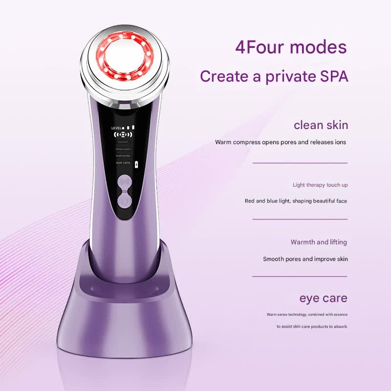 4-in-1 Facial Beauty Device - LED Light Therapy, Warm Lifting, Ion Cleansing & Eye Care(red) V888-ELOSUNG29981