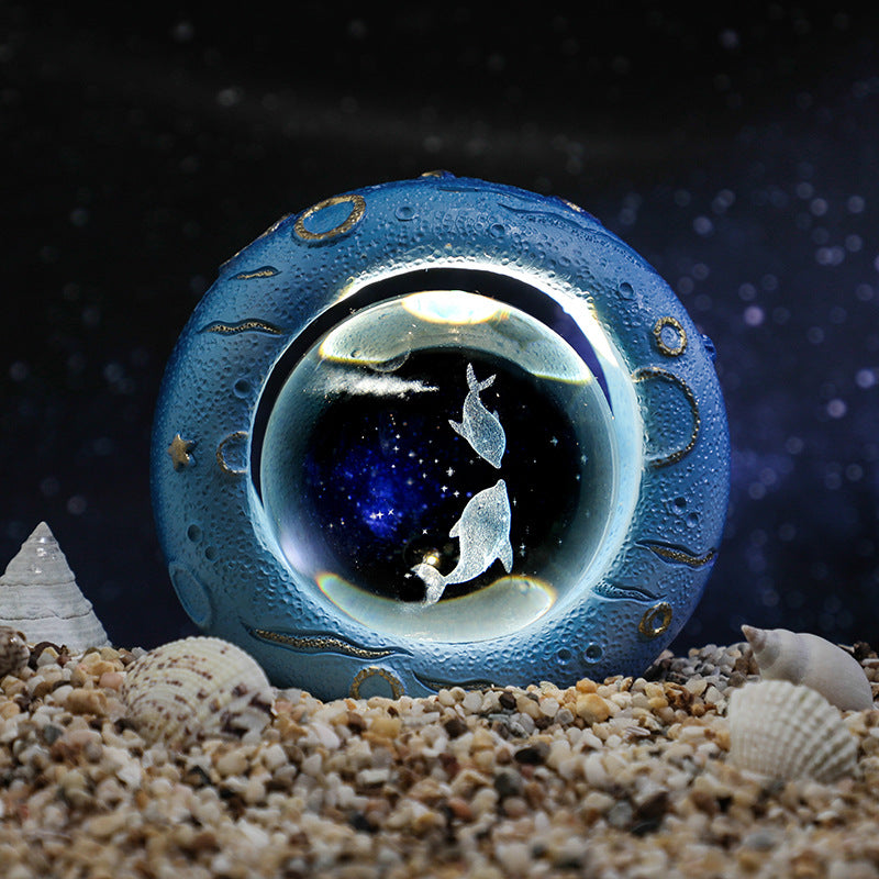 Celestial Ring LED Crystal Ball Lamp - 3D Engraving, Unique Gift (Dolphin companion) V888-ELOSUNG31000
