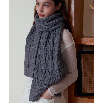 Gray Classic Textured Knit Scarf - Solid Color, Premium Soft Feel, Winter (176x26.5cm) V888-ELOSUNG31021