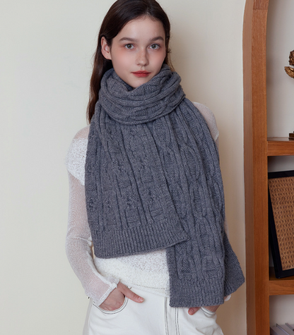 Gray Classic Textured Knit Scarf - Solid Color, Premium Soft Feel, Winter (176x26.5cm) V888-ELOSUNG31021