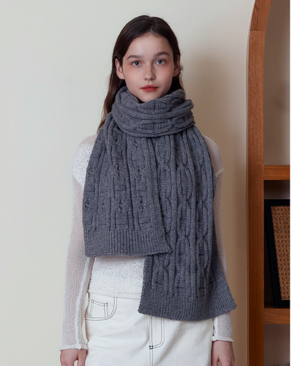 Gray Classic Textured Knit Scarf - Solid Color, Premium Soft Feel, Winter (176x26.5cm) V888-ELOSUNG31021