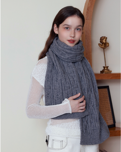 Gray Classic Textured Knit Scarf - Solid Color, Premium Soft Feel, Winter (176x26.5cm) V888-ELOSUNG31021