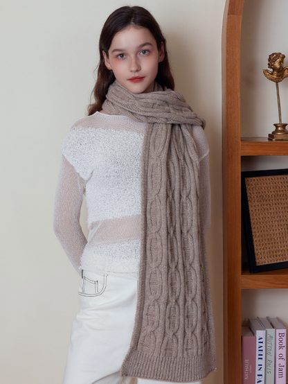 Khaki Classic Textured Knit Scarf - Solid Color, Premium Soft Feel, Winter (176x26.5cm) V888-ELOSUNG31022