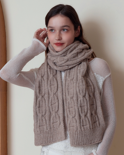 Khaki Classic Textured Knit Scarf - Solid Color, Premium Soft Feel, Winter (176x26.5cm) V888-ELOSUNG31022