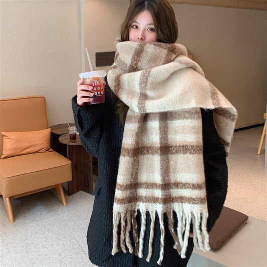 Beige brown Women's Fashion Plaid Scarf - Warm & Stylish Long Neck Warmer (220x40cm) V888-ELOSUNG31039