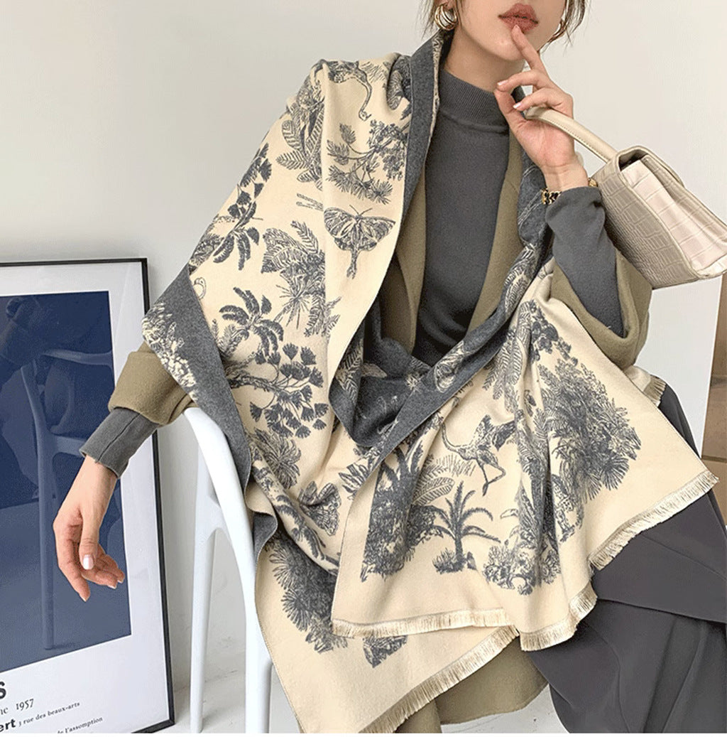 Gray beige Luxury Soft Printed Pashmina Style Wrap - Large Scarf for Women (185x65cm) V888-ELOSUNG31040