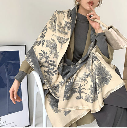 Gray beige Luxury Soft Printed Pashmina Style Wrap - Large Scarf for Women (185x65cm) V888-ELOSUNG31040