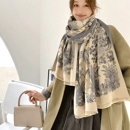 Gray beige Luxury Soft Printed Pashmina Style Wrap - Large Scarf for Women (185x65cm) V888-ELOSUNG31040