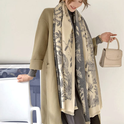 Gray beige Luxury Soft Printed Pashmina Style Wrap - Large Scarf for Women (185x65cm) V888-ELOSUNG31040