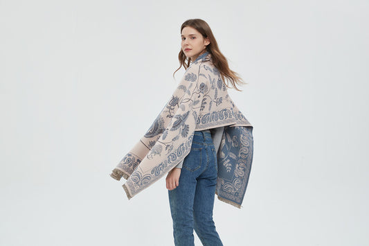 Women's Soft Jacquard Shawl - Paisley & Bird Floral Print Scarf(190x65cm) V888-ELOSUNG31050