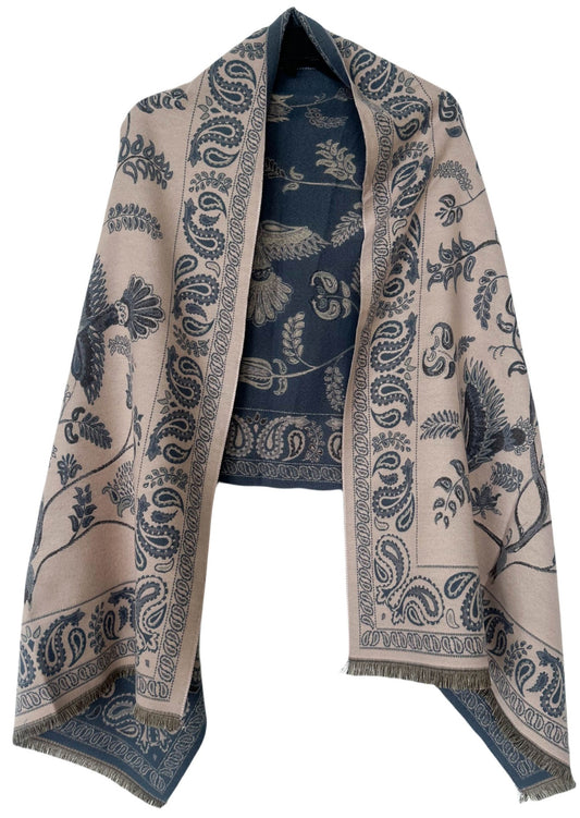 Women's Soft Jacquard Shawl - Paisley & Bird Floral Print Scarf(190x65cm) V888-ELOSUNG31050