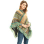 Light yellow-green Lightweight Chevron Knit Poncho for Women - Elegant Fringed Shawl Wrap V888-ELOSUNG31053