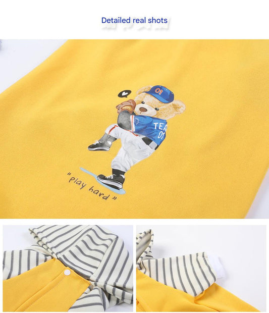 Autumn/Winter Dog Clothes - Black Hoodie with Striped Hood & Baseball Bear (Size - S) V888-ELOSUNG31072