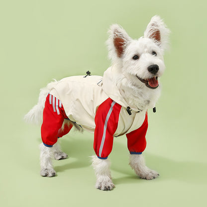 Colorblock (Beige red) Dog Raincoat - Waterproof with Hood and Reflective Strips (Size M) V888-ELOSUNG31097