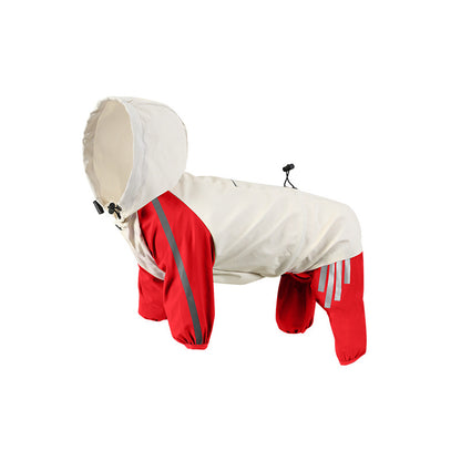 Colorblock (Beige red) Dog Raincoat - Waterproof with Hood and Reflective Strips (Size M) V888-ELOSUNG31097
