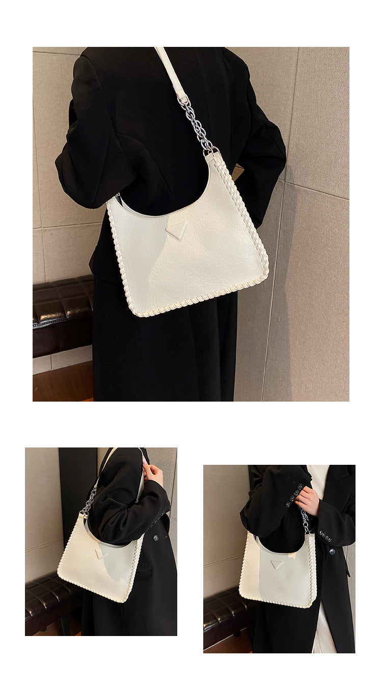 Beige Chic PU Leather Shoulder Bag with Chain Strap & Whipstitch Detail V888-ELOSUNG31101