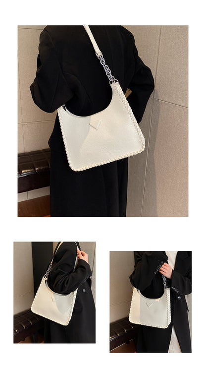 Beige Chic PU Leather Shoulder Bag with Chain Strap & Whipstitch Detail V888-ELOSUNG31101