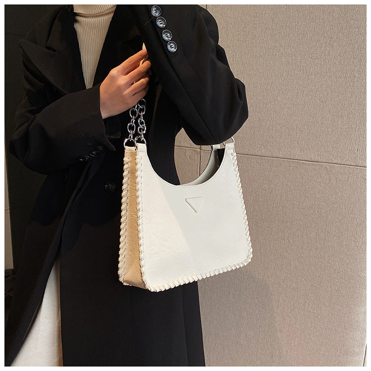 Beige Chic PU Leather Shoulder Bag with Chain Strap & Whipstitch Detail V888-ELOSUNG31101