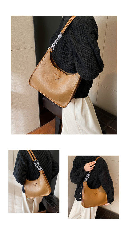 Brown Chic PU Leather Shoulder Bag with Chain Strap & Whipstitch Detail V888-ELOSUNG31102
