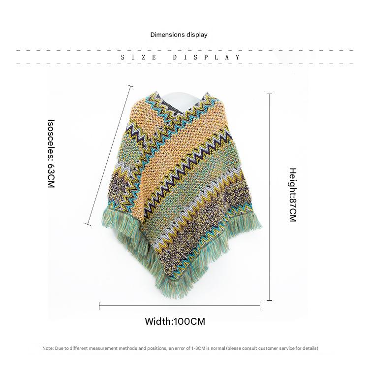 Gray Lightweight Chevron Knit Poncho for Women - Elegant Fringed Shawl Wrap V888-ELOSUNG31111
