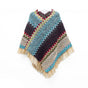 Blue Lightweight Chevron Knit Poncho for Women - Elegant Fringed Shawl Wrap V888-ELOSUNG31113