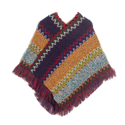 Purple yellow Lightweight Chevron Knit Poncho for Women - Elegant Fringed Shawl Wrap V888-ELOSUNG31114