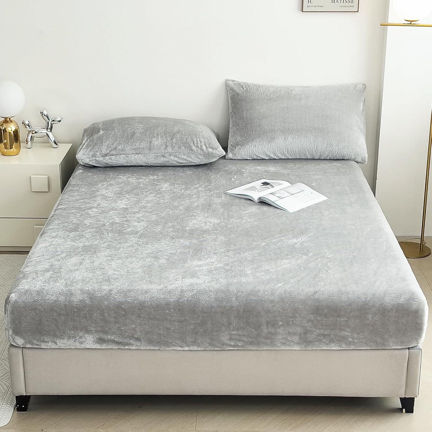 Light Gray Plush Crystal Velvet Fitted Sheet - Ultra Soft, Warm & Thick for Winter (99x190+36cm) V888-ELOSUNG31119