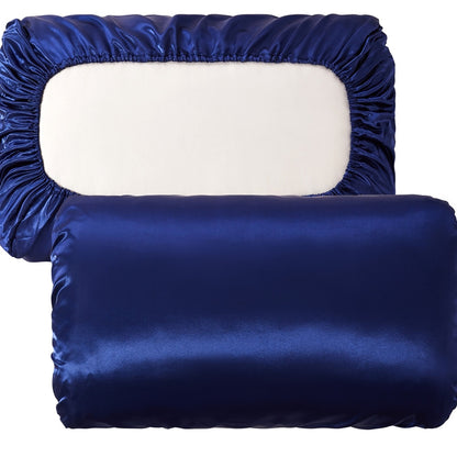 Navy blue Silky Satin Pillowcase Pair - Smooth for Hair & Skin, Elastic Fitted (46x70+16cm) V888-ELOSUNG31121