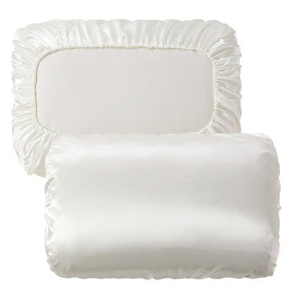 Beige Silky Satin Pillowcase Pair - Smooth for Hair & Skin, Elastic Fitted (46x90+16cm) V888-ELOSUNG31122