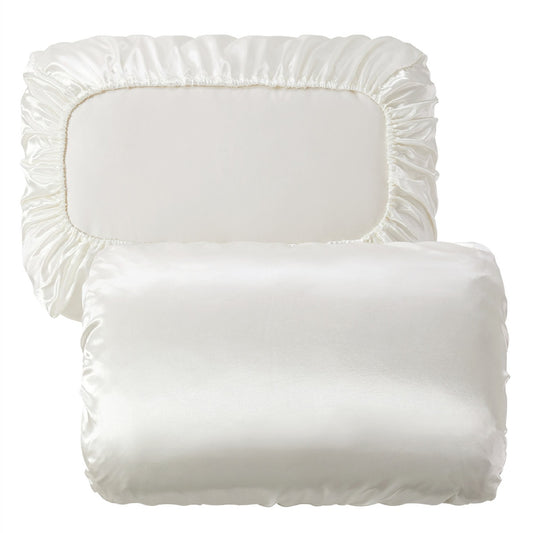 Beige Silky Satin Pillowcase Pair - Smooth for Hair & Skin, Elastic Fitted (46x90+16cm) V888-ELOSUNG31122