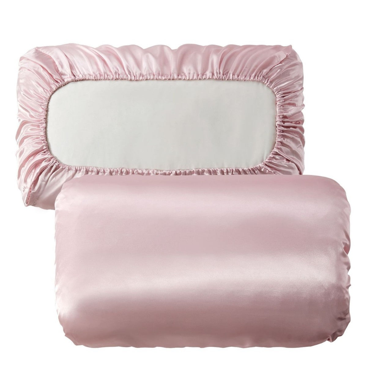 Pink Silky Satin Pillowcase Pair - Smooth for Hair & Skin, Elastic Fitted (46x90+16cm) V888-ELOSUNG31124