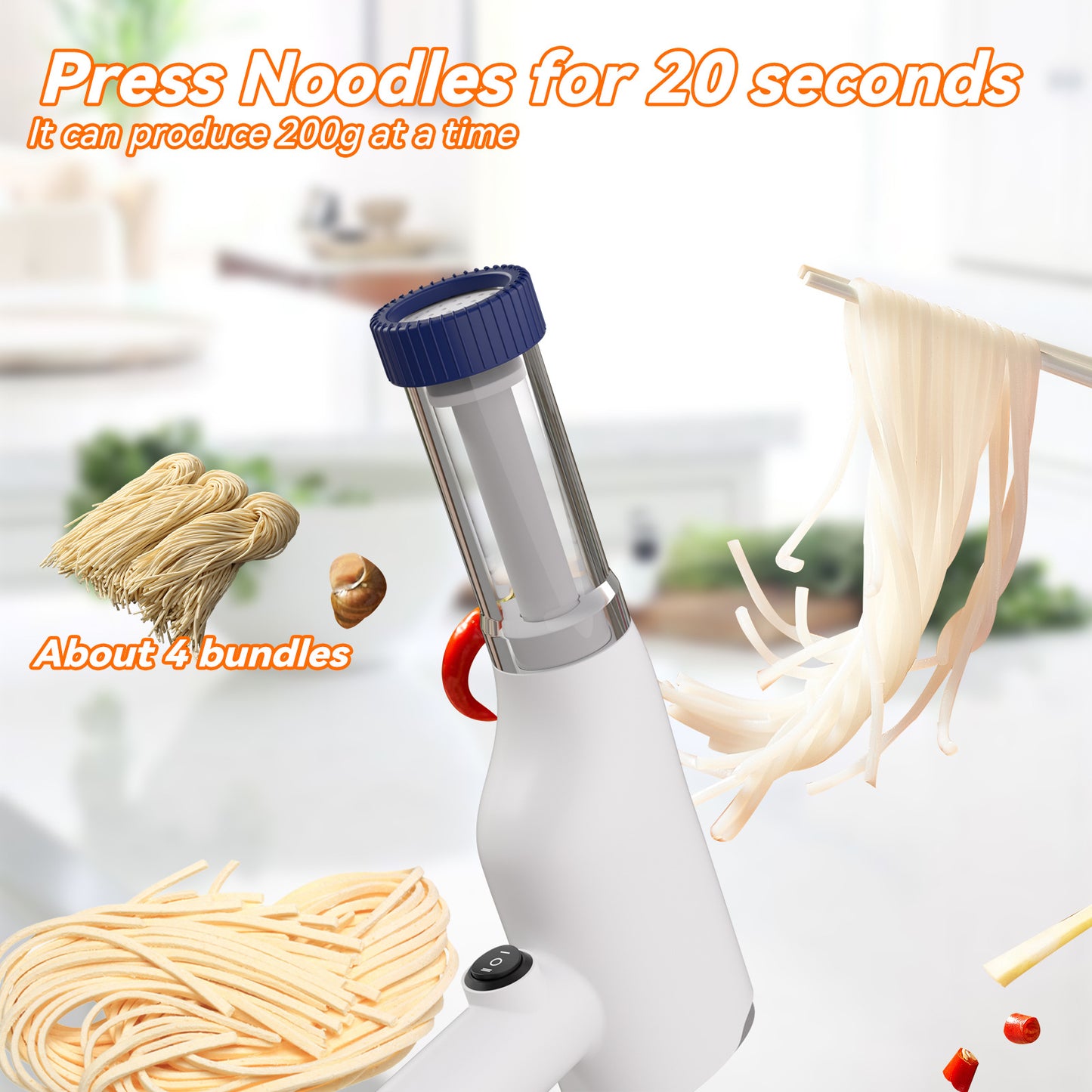 White Portable Rechargeable Noodle Maker - Multiple Shaping Discs V888-ELOSUNG31128