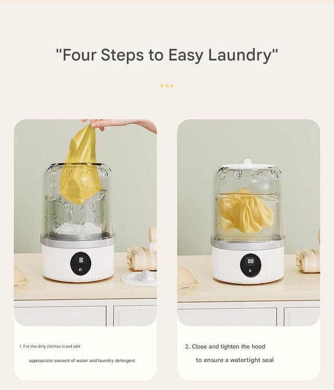 White Travel-Friendly Mini Washing Machine - USB Powered, Automatic, for Small Loads V888-ELOSUNG31130