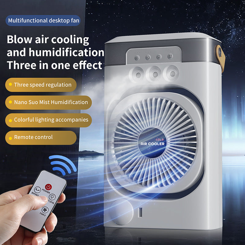 Black 3-in-1 Portable Air Cooler Fan - Desktop Humidifier & LED Light, Nano Mist V888-ELOSUNG31135