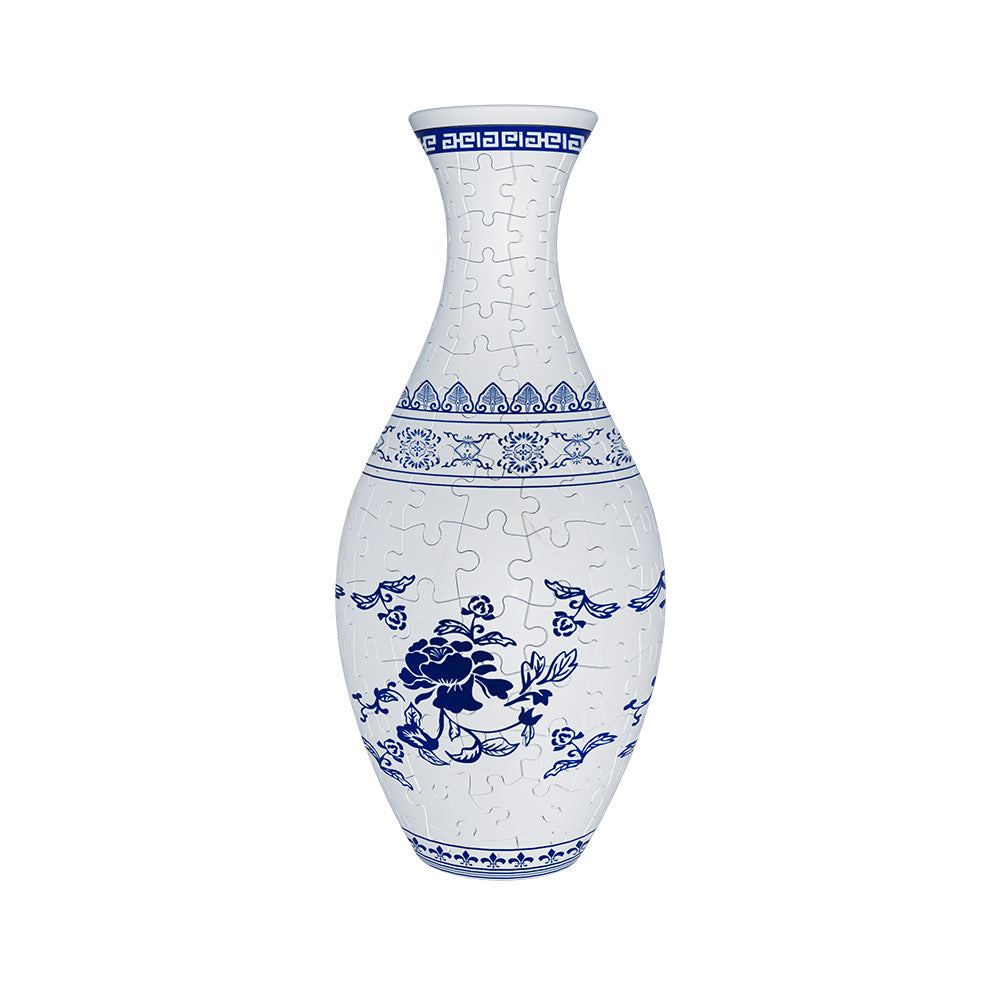 Unique 3D Puzzle Vase with Built-in Water Holder - Fun DIY Project (Blue and White) V888-ELOSUNG31144