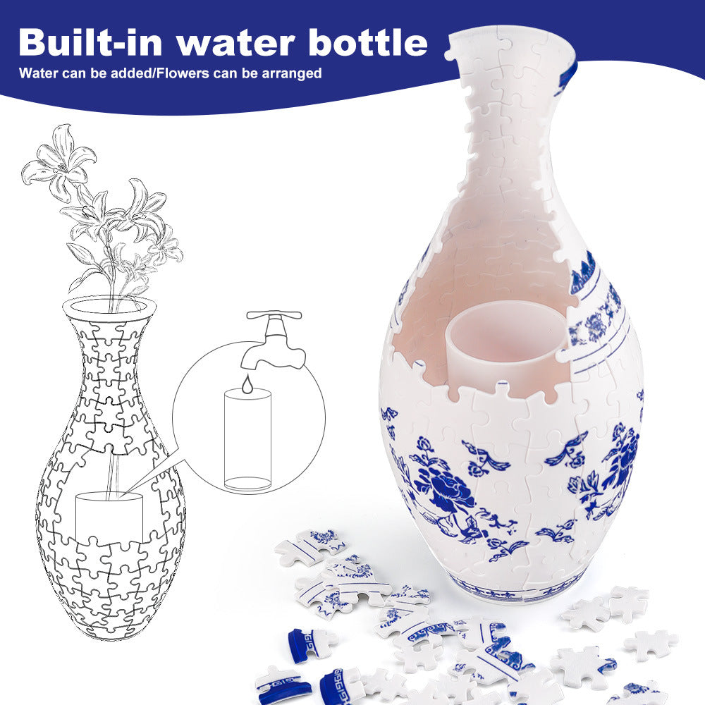 Unique 3D Puzzle Vase with Built-in Water Holder - Fun DIY Project (Blue Boat) V888-ELOSUNG31145