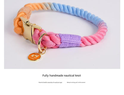 Handmade Rope Dog Collar and Leash Set - Colorful Woven Cotton (Pink - Size L) V888-ELOSUNG31173