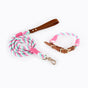 Premium Leather Pet Collar and Leash - Soft, Strong Braided Rope (Pink green - Size S) V888-ELOSUNG31176