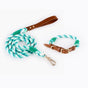 Premium Leather Pet Collar and Leash - Soft, Strong Braided Rope (Double green - Size S) V888-ELOSUNG31179