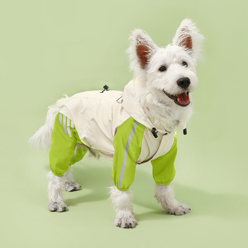 Colorblock (White Green) Dog Raincoat - Waterproof with Hood and Reflective Strips (Size S) V888-ELOSUNG31183